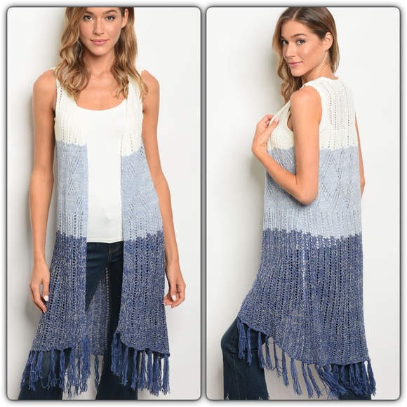 Color Block Ivory and Blue Cardigan - Picture 2 of 2